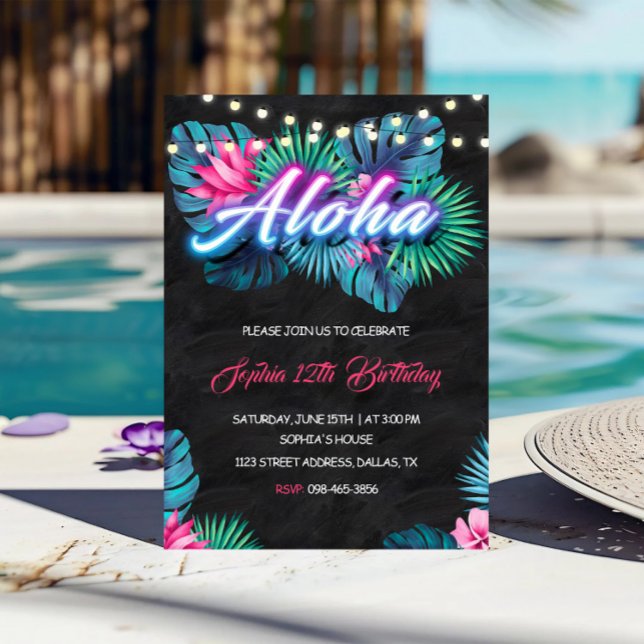 Aloha Tropical Neon Birthday-inbjudan Inbjudningar (Skapare uppladdad)