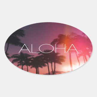 Aloha Tropical Night Ovalt Klistermärke