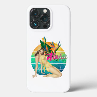 Aloha Tropical Pin-up girl retro sunset art