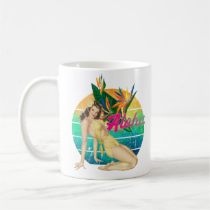 Aloha Tropical Pin-up girl retro sunset art Kaffemugg