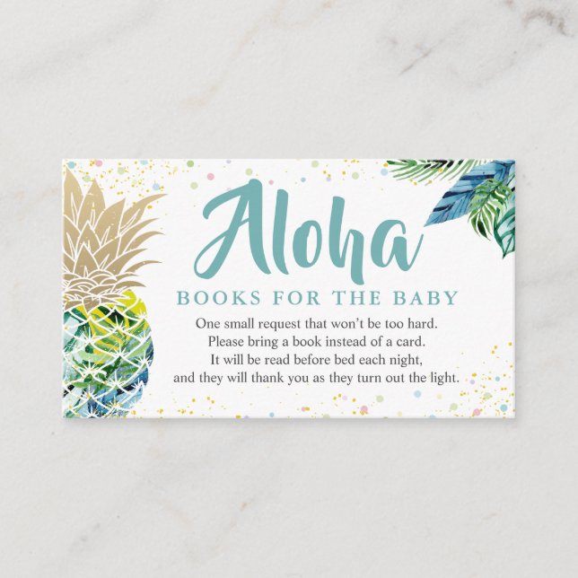 Aloha Tropical Pineapple Baby Shower Bok-begäran Tilläggskort (Framsida)