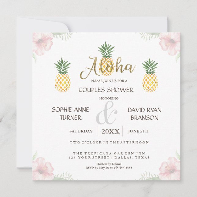 Aloha Tropical Pineapple Beach Par Shower Inbjudningar (Framsida)