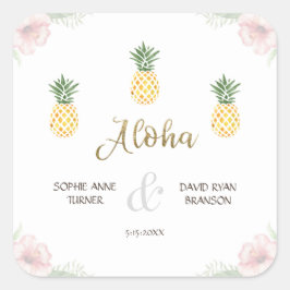 Aloha Tropical Pineapple Beach Wedding Fyrkantigt Klistermärke