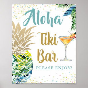 Aloha Tropical Pineapple Hawaiian Luau Tiki Pub Poster