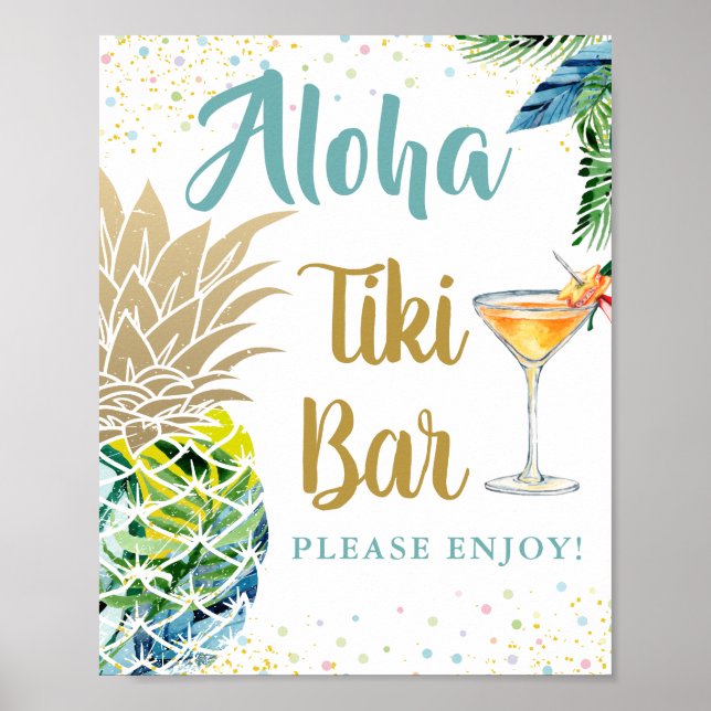 Aloha Tropical Pineapple Hawaiian Luau Tiki Pub Poster (Framsidan)