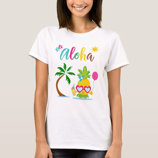Aloha Tropical Pineapple Luau Party T Shirt (Framsida)