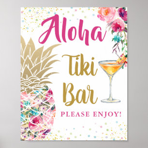 Aloha Tropical Pineapple Rosa Blommigt Tiki Pub Si Poster