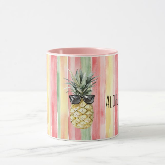 Aloha Tropical Pink Mint Yellow Green Pineapple Mugg (Center)