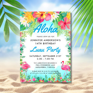 Aloha Tropical Roligt Flamingo Luau Party Birthday Inbjudningar