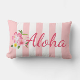 Aloha Tropical Rosa Hibiscus Flowers och Rand Lumbarkudde