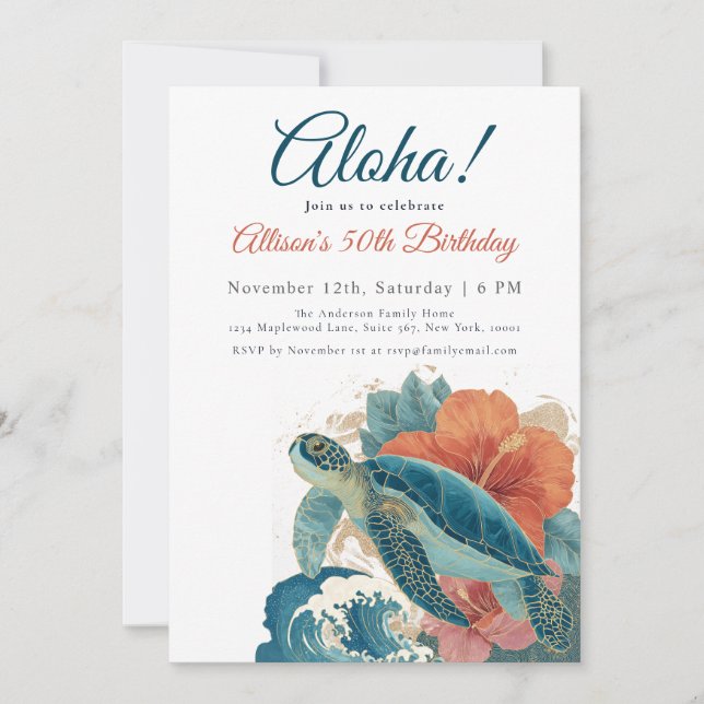 Aloha Tropical Sea Turtle Hawaiian Luau Birthday Inbjudningar (Framsida)