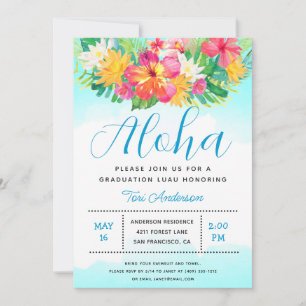 Aloha Tropical Studenten Luau Blue-inbjudan Inbjudningar