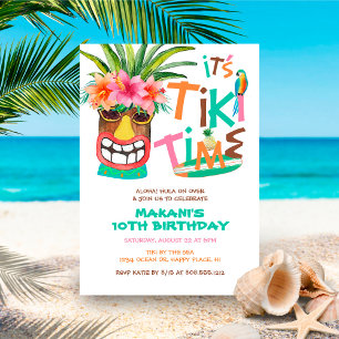 Aloha Tropical Tiki Luau Birthday Inbjudningar