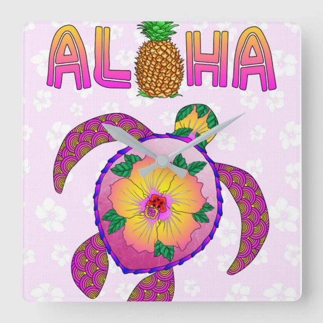Aloha Tropical Turtle Fyrkantig Klocka (Framsida)