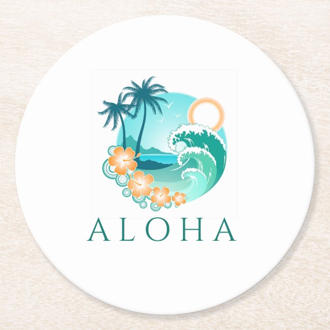 Aloha Tropical Underlägg Papper Rund (Framsidan)