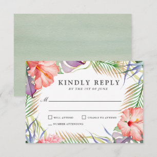 Aloha Tropical Watercolor Blommigt Bröllop OSA Kort