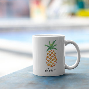 Aloha Tropical Watercolor Pineapple Kaffemugg