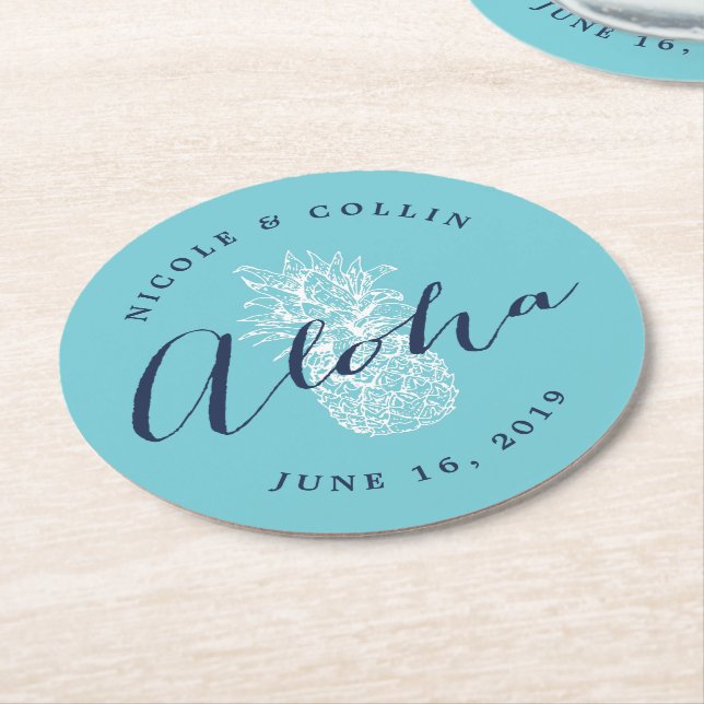 Aloha Tropical Watercolor Pineapple Underlägg Papper Rund (Vinklad)