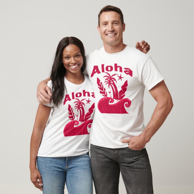 Aloha Tropical Wave Beach Illustration T Shirt (Unisex)