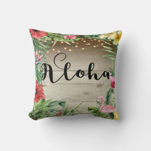 Aloha Tropical Wood Blommigt Löv & Ljus Chic Kudde