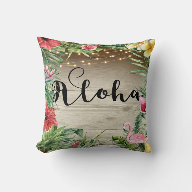 Aloha Tropical Wood Blommigt Löv & Ljus Chic Kudde (Framsida)