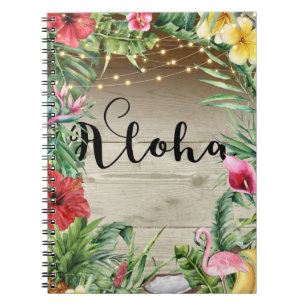 Aloha Tropical Wood Blommigt Löv & Ljus sommar Anteckningsbok
