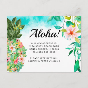 Aloha Tropisk Ananas Rosa Blommig Hawaii Flytt Meddelande Vykort
