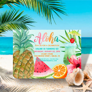 Aloha Tropisk Ananas Sommar Luau Födelsedag Inbjudningar