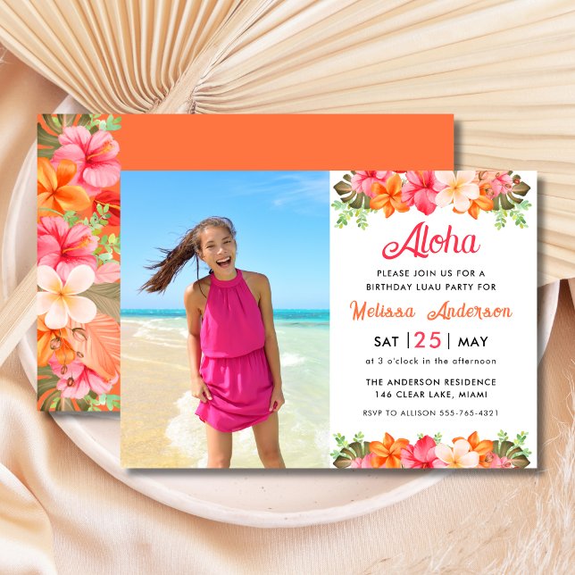Aloha Tropisk Blommig Födelsedags Luau-fest Inbjudningar (Skapare uppladdad)