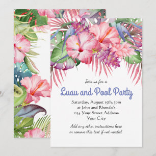 Aloha Tropisk Blommig Luau Poolparty Inbjudningar