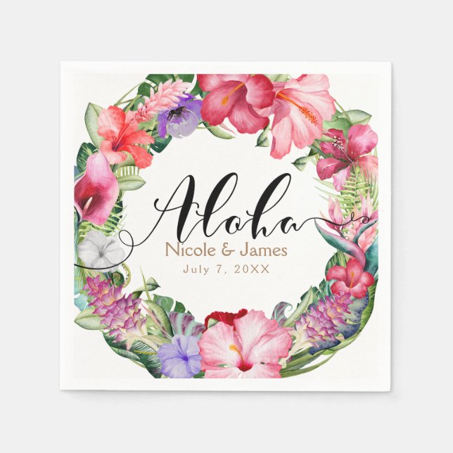 Aloha Tropisk Blommkrans Luau Bröllopsfest Pappersservett (Framsidan)