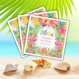 Aloha Tropisk Flamingo Födelsedags Luau Pappersduk Pappersservett