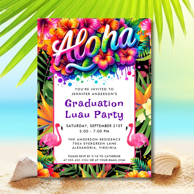 Aloha Tropisk Flamingo Studentfest Luau-fest Inbjudningar (Skapare uppladdad)