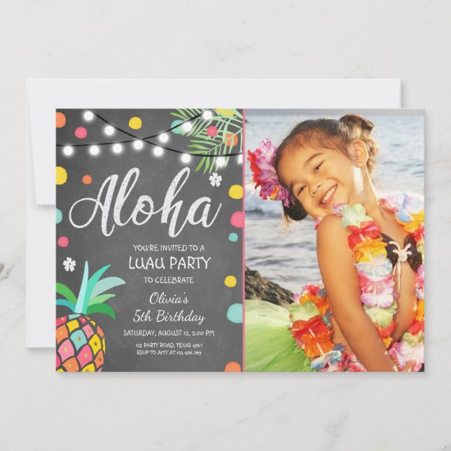 Aloha tropisk födelsedagsfestinbjudan Hawaii Luau Inbjudningar (Framsida)
