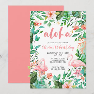 Aloha Tropisk första födelsedags flamingo luau Inbjudningar