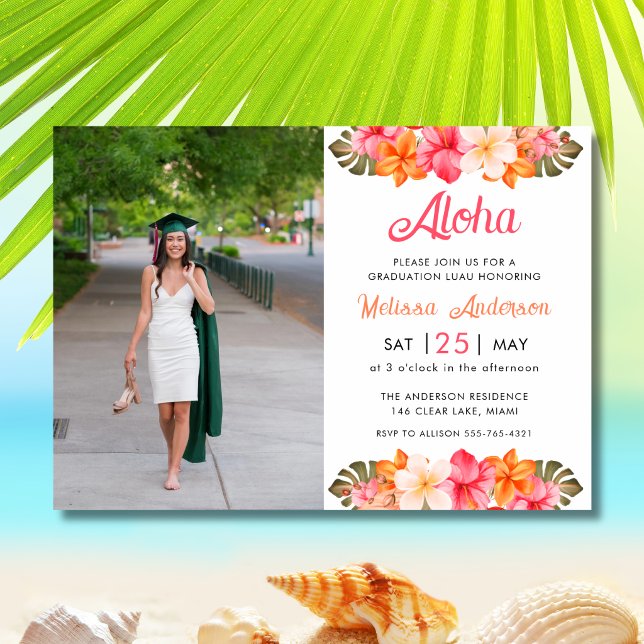 Aloha Tropisk Hibiskus Blommig Foto Examen Inbjudningar (Skapare uppladdad)