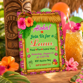 Aloha Tropisk Rosa Grön Luau Inbjudan