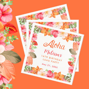 Aloha Tropisk Rosa & Korallblommig Luau Födelsedag Pappersservett