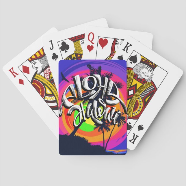Aloha tropisk solnedgång för Hawaii palmträdstrand Casinokort (Baksidan)