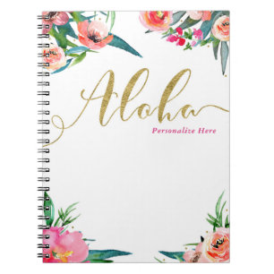 Aloha Tropisk Sommar Blommig Modern Akvarell Anteckningsbok