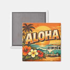 Aloha Tropisk Strand Solnedgång Scen Magnet