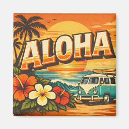 Aloha Tropisk Strand Solnedgång Scen Magnet