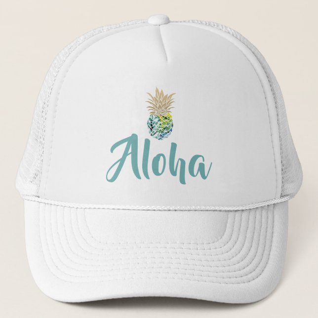 Aloha tropisk vattenfärgananastruckerkeps keps (Framsida)