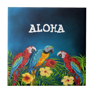 Aloha tropiska blå himmel-parroter handflatan löv kakelplatta