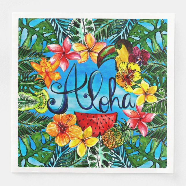 Aloha - Tropiska blomsterlivsmedel och sommardesig Pappersservett (Framsida)