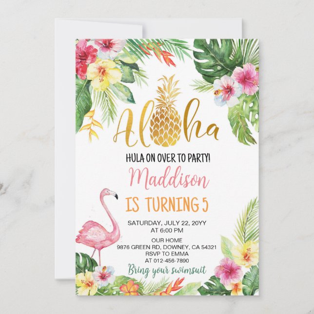 Aloha! Tropiska Födelsedagsfesten för ananas flick Inbjudningar (Framsida)