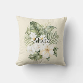 Aloha Tropiska Gröna blad Vita Hibiskus Orkidéer Kudde