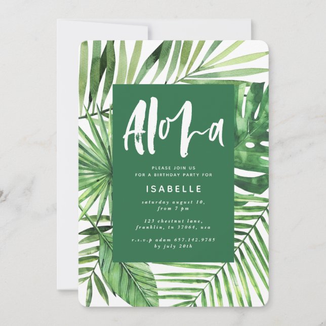 Aloha tropiska handflatan löv & manusår inbjudan (Framsida)