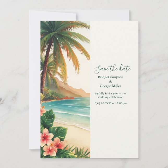 aloha tropiska Hawaii strand Palm Kustbröllop Inbjudningar (Framsida)