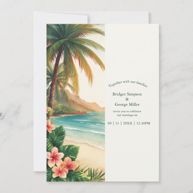 aloha tropiska Hawaii strand Palm Kustbröllop Inbjudningar (Framsida)
